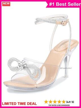 Clear Heels Rhinestone Bow Strappy Sandals Platform High Heel Wedding Shoes
